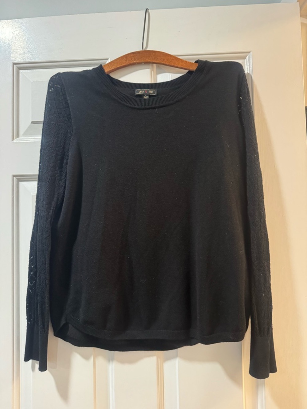 Lety and Me Black Knit Sweatshirt with Lace-Detail Sleeves